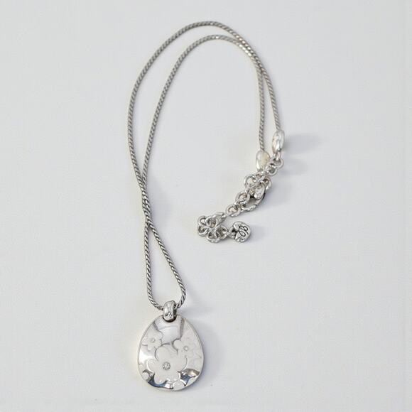 Brighton Teardrop Daisy Enamel Pendant Necklace Silver Plated Retired Design - Picture 5 of 7